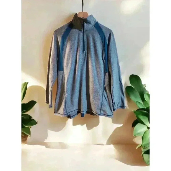 Champion Duo Dry 1/4 Zip Long Sleeve Grayish Green Blue Activewear Top Size L - Picture 1 of 3